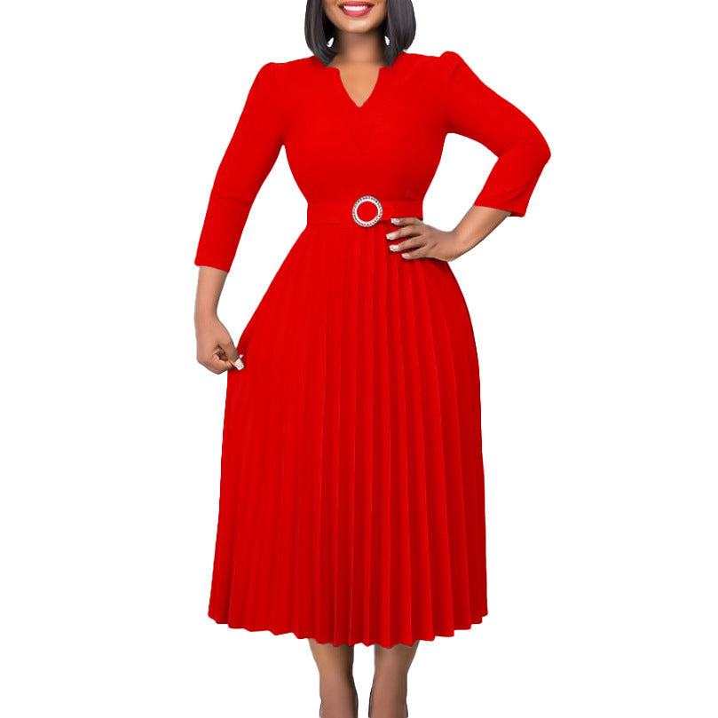 Damen Midikleid Plissé-Optik Taillengürtel Norvielle
