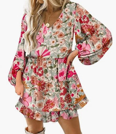 Damen Kleid Kurzarm mit Puffärmeln Norvielle