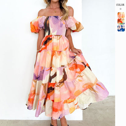 Damen Maxikleid Schulterfrei Voluminöse Puffärmel Norvielle - Norvielle