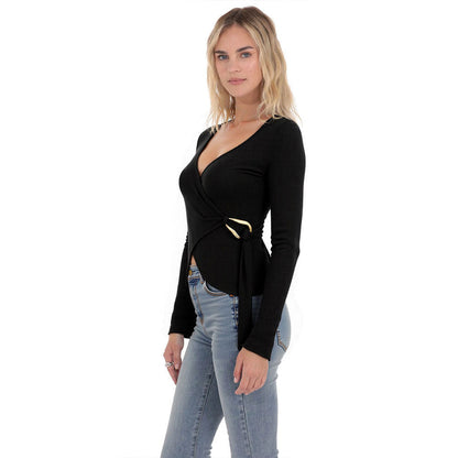 Damen Wickeloberteil Langarm Rüschen Elegant