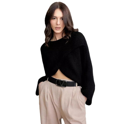 Damen Wickelpullover Weites Design Strukturiert Norvielle