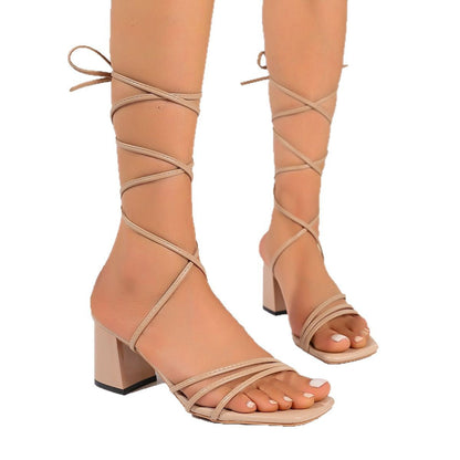 Damen Blockabsatz-Sandalen Modische Riemen Elegante Schnürung