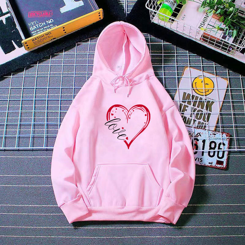 Damen Kapuzenpullover Fleece Herz-Design Weich Rosa