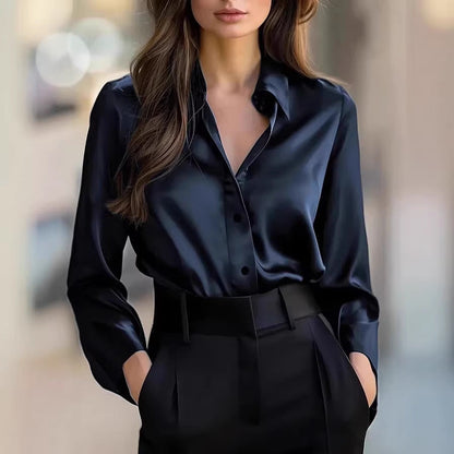 Damen Satinbluse Klassischer Schnitt Dezent Glanz