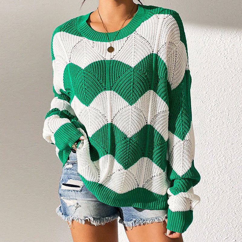Damen Strickpullover Gewelltes Muster Weite Passform Norvielle