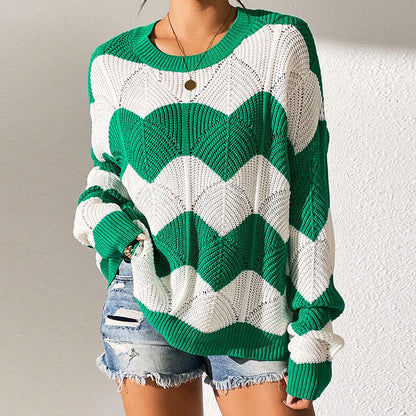 Damen Strickpullover Gewelltes Muster Weite Passform Norvielle
