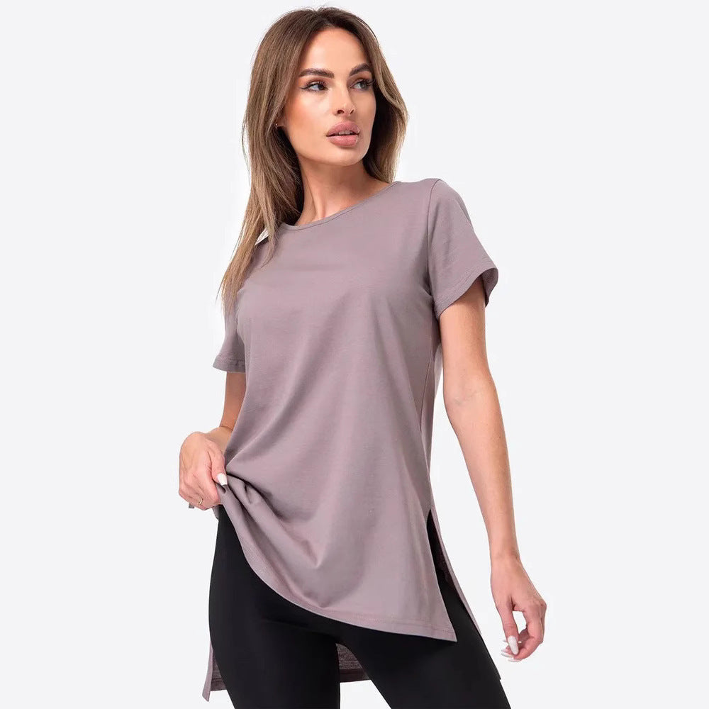 Damen Longline T-Shirt mit Schlitzen Hochwertig Bequem Weiß