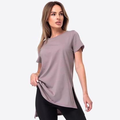 Damen Longline T-Shirt mit Schlitzen Hochwertig Bequem Weiß
