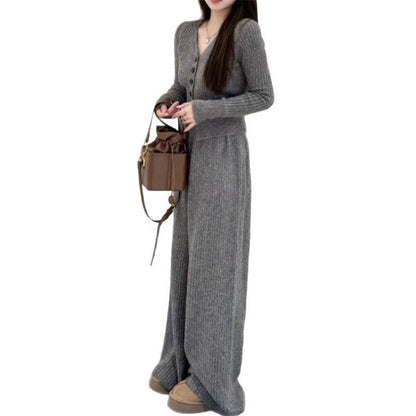 Damen Strickanzug Lässiger Schnitt Mit Knöpfen Beige
