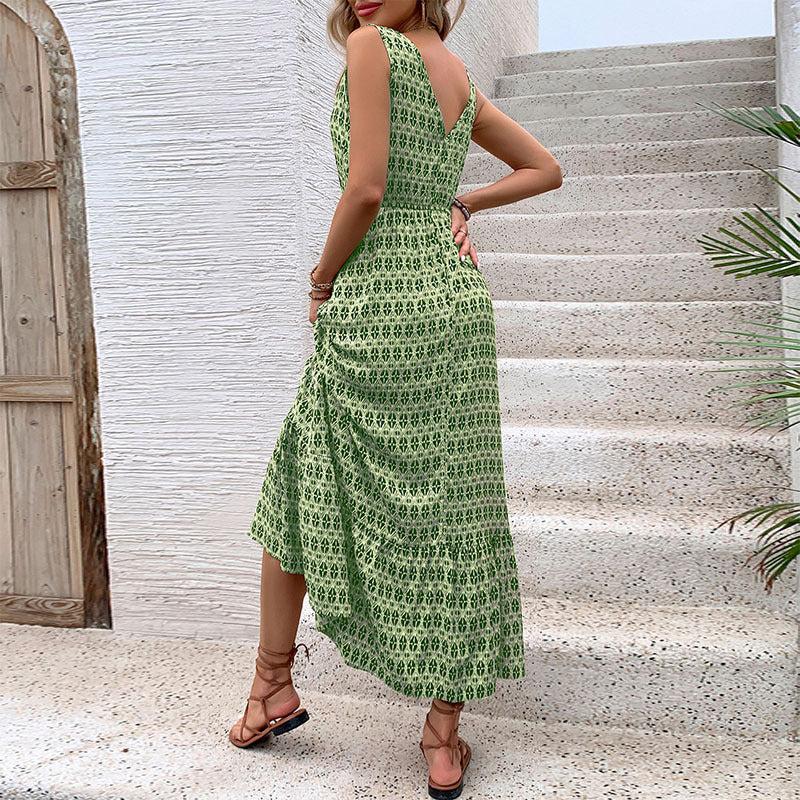 Damen Maxikleid V-Ausschnitt Bindegürtel Norvielle