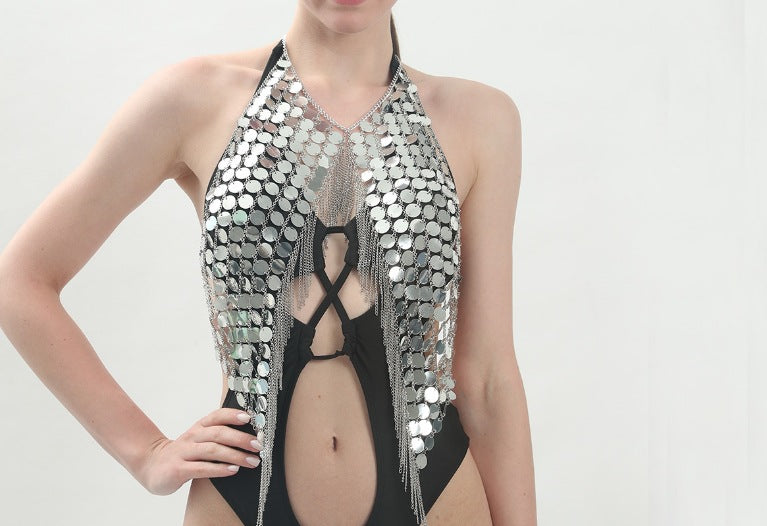 Damen Badeanzug Metallic-Detail Einzigartiger Schnitt