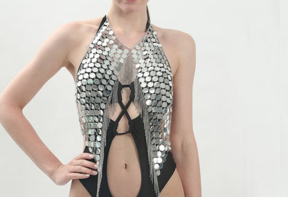 Damen Badeanzug Metallic-Detail Einzigartiger Schnitt