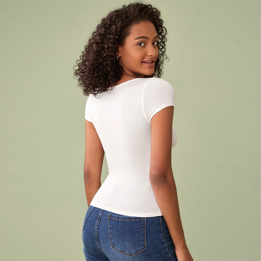 Damen T-Shirt V-Ausschnitt Kurzärmel Norvielle