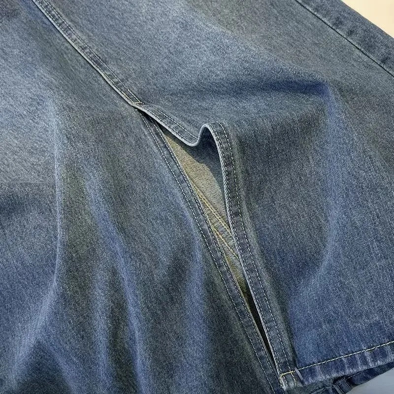 Damen Denim-Midi-Rock mit Frontschlitz