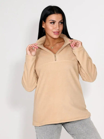 Damen Fleece Pullover Stehkragen Halbzipp Norvielle