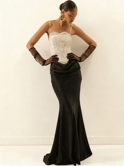 Damen Abendkleid Korsett-Design schickes Schößchen Langer Saum