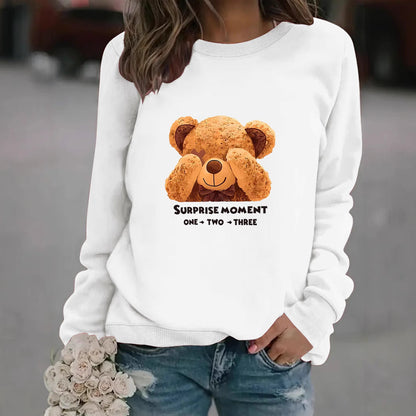 Damen Sweatshirt Bärenmotiv Baumwolle Weiß