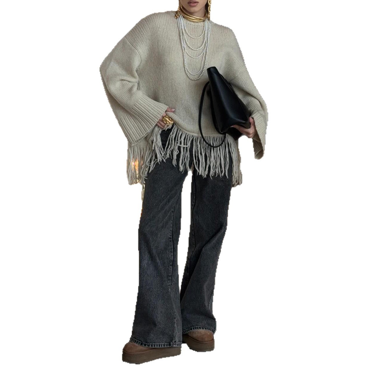 Damen Strickpullover mit Fransen Norvielle