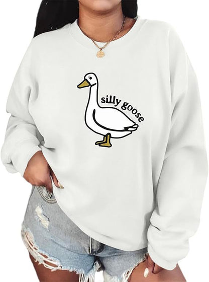 Damen Sweatshirt Entenmotiv Lässig Grün