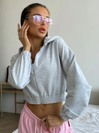 Damen Cropped Kapuzenjacke Elastischer Bund Lässiger Schnitt