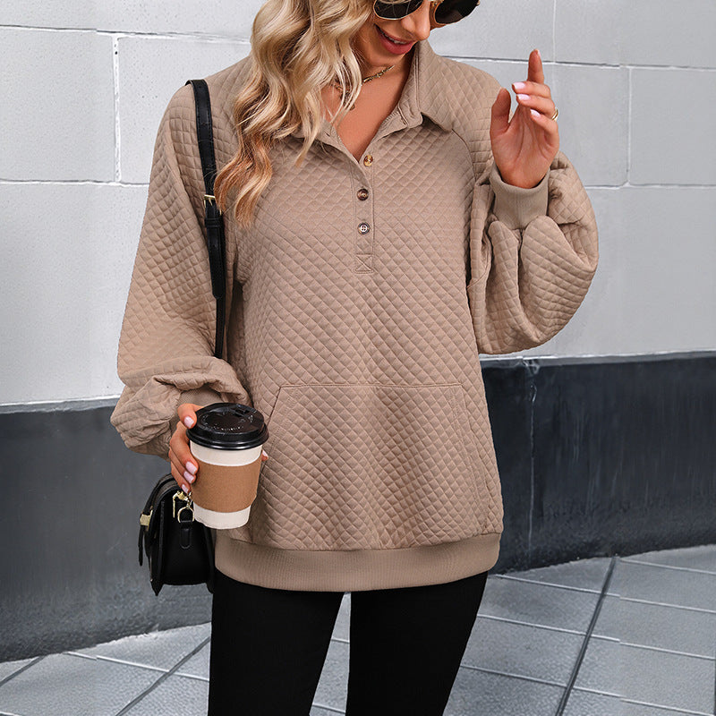 Damen Pullover Strukturiert Knopfleiste Beige