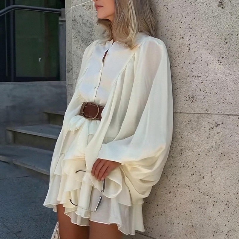 Damen Rüschenkleid Voluminöse Ärmeln Norvielle