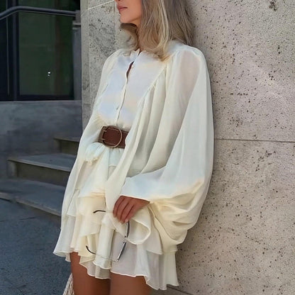 Damen Rüschenkleid Voluminöse Ärmeln Norvielle