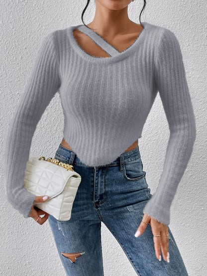 Damen Off-the-Shoulder Stricktop Elastisch Beige