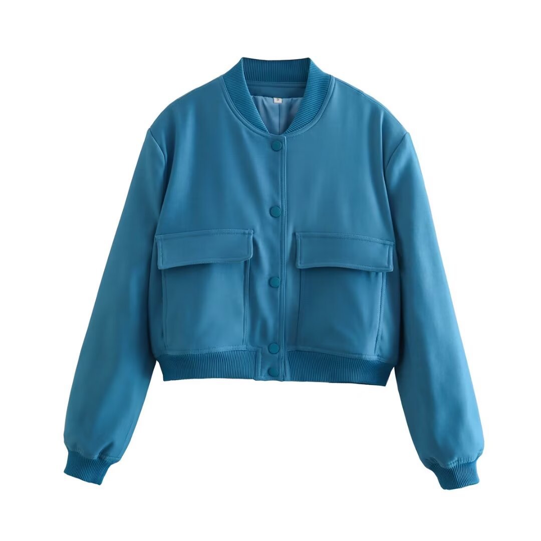 Damen Kurzjacke Taschen Modern Cropped Look