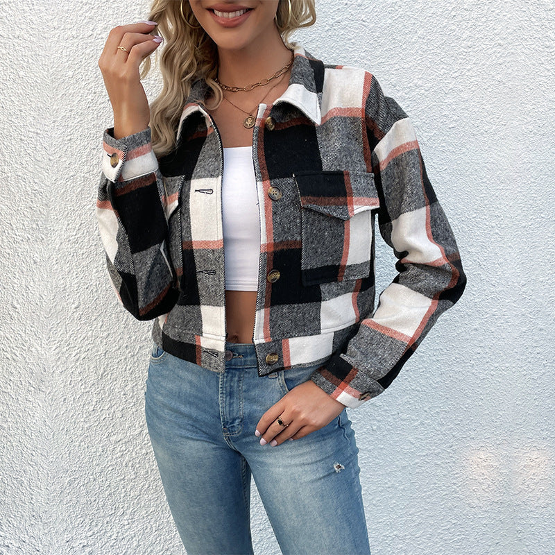 Damen karierte Shirtjacke mit Taschen Norvielle