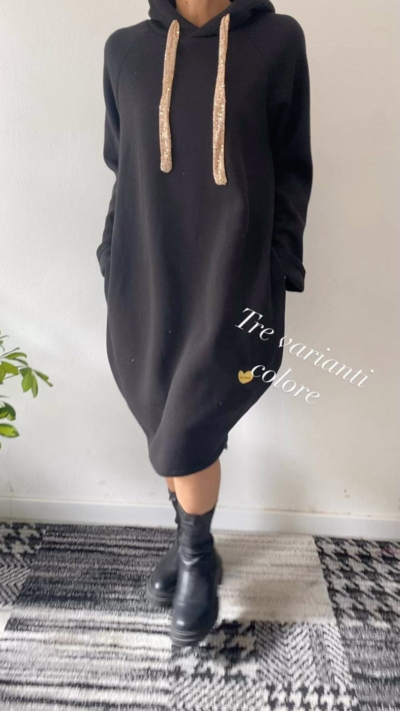 Damen Oversize Kapuzenkleid Glitzernd