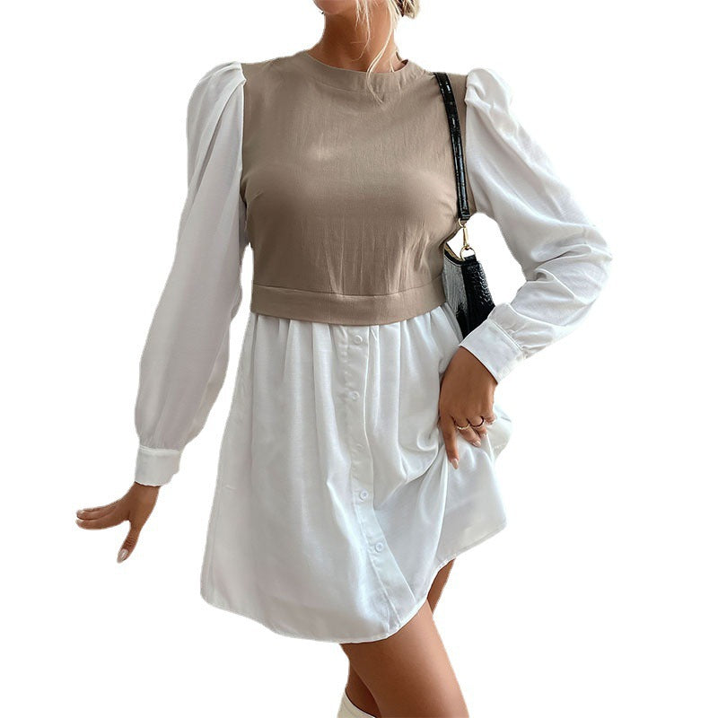 Damen Blusenkleid mit Kontrastärmeln Blusenstil