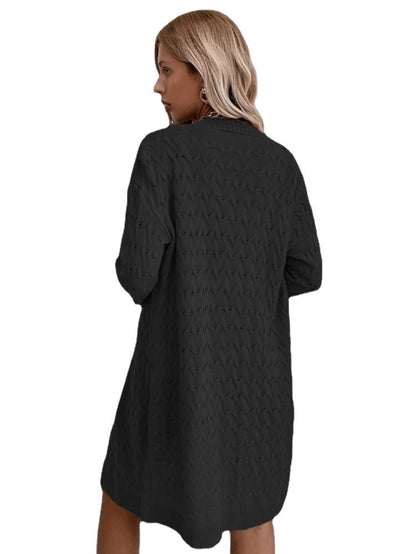 Damen Strickmantel Strukturiertes Zopfmuster Beige