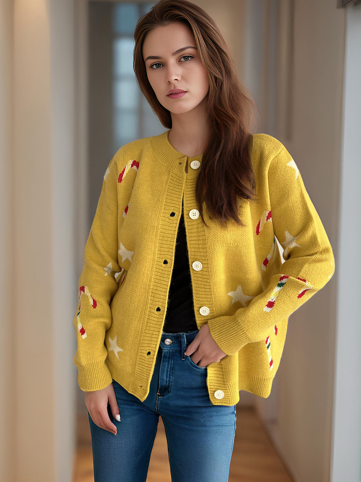 Damen Strickjacke Festlich Designer-Druck Norvielle