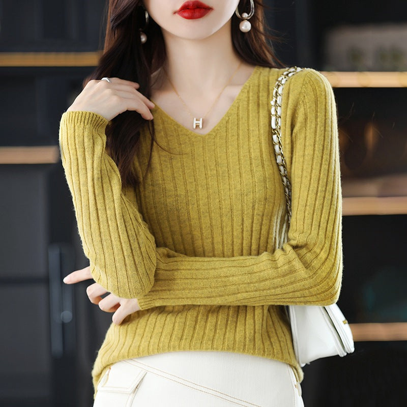 Damen Strickpullover V-Ausschnitt Feinripp