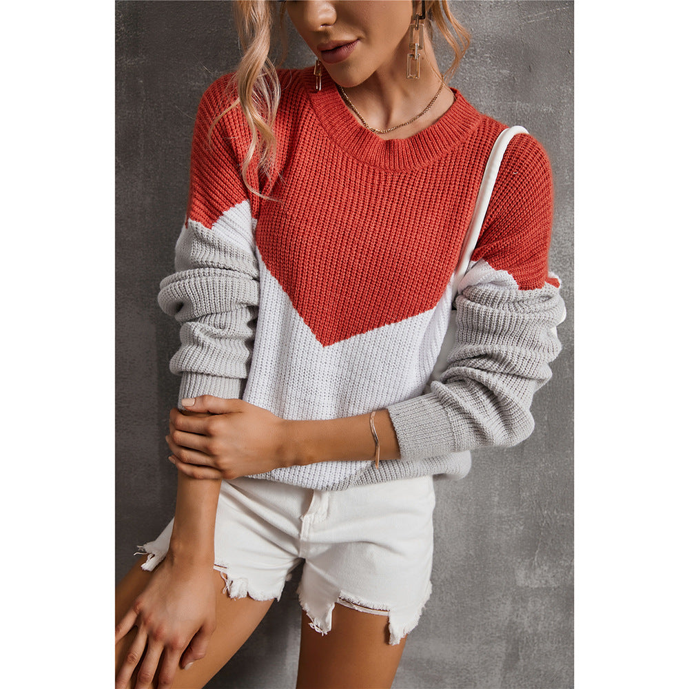 Damen Strickpullover V-Ausschnitt Grafikdesign Norvielle