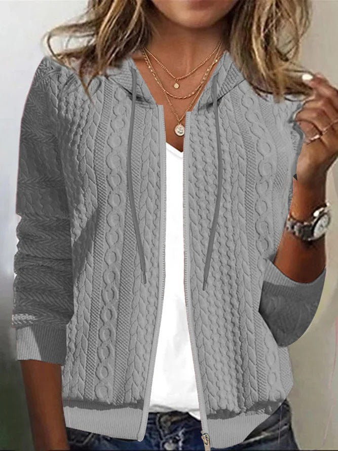 Damen Strickjacke Kapuze Strukturiert Beige