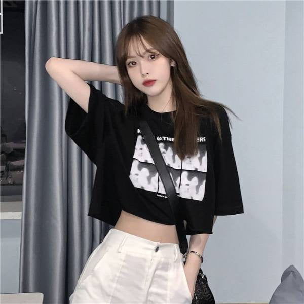 Damen T-Shirt Cropped mit Grafikdruck Lässig Weiß - Norvielle