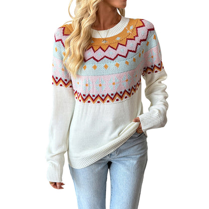 Damen Pullover Geometrisches Muster Rundhals Norvielle
