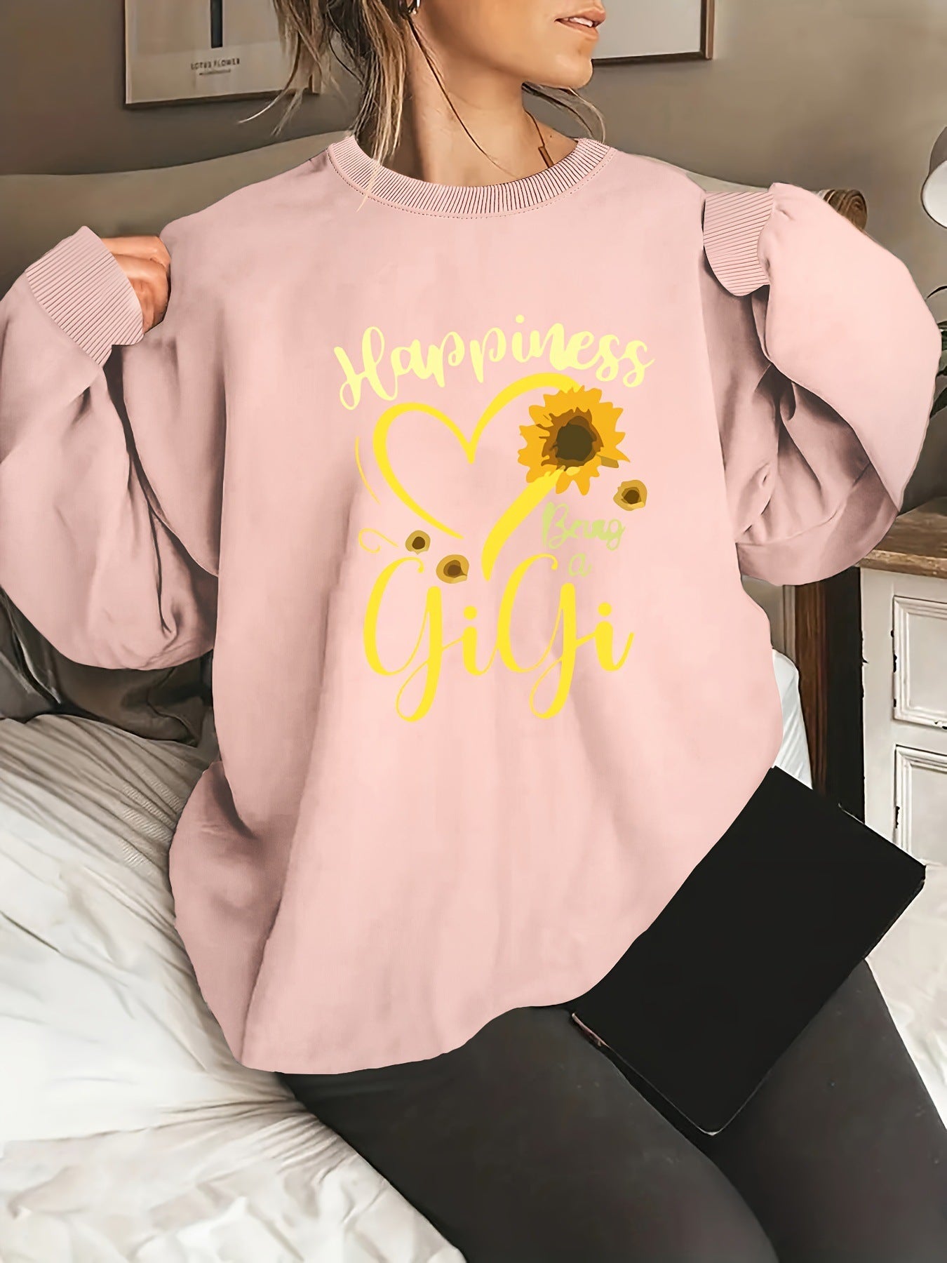 Damen Sweatshirt Voluminöse Ärmel Fröhliches Motiv Norvielle