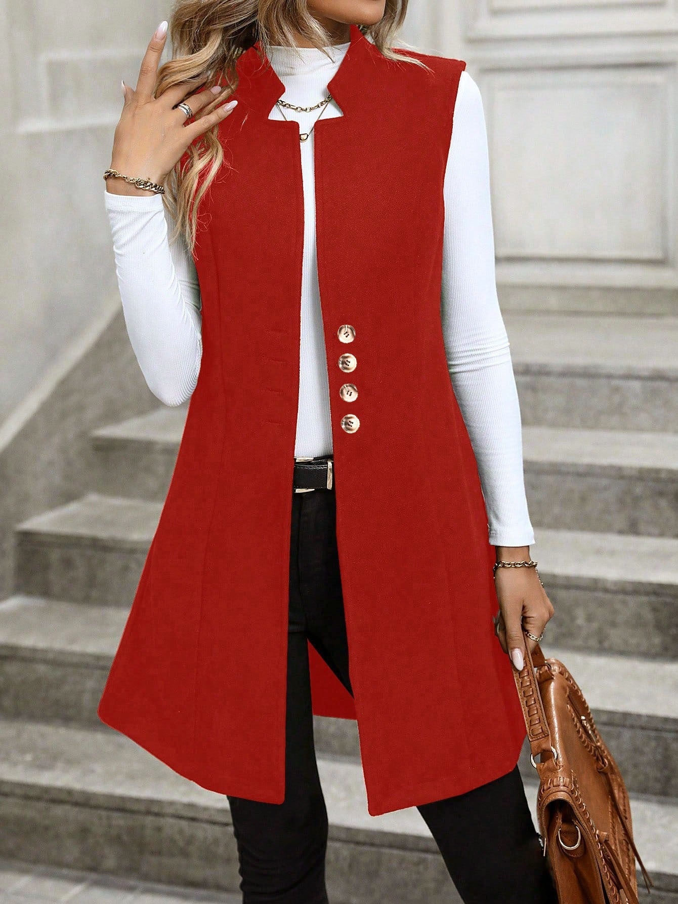 Damen Weste Elegantes Design Knopfdetails