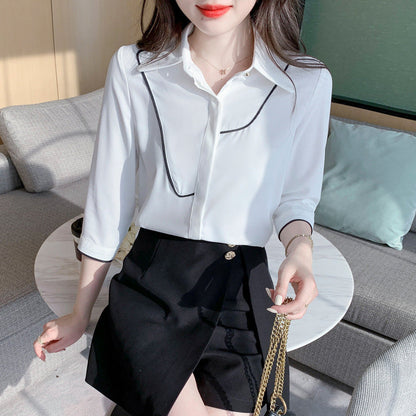 Damen Bluse Klassischer Kragen Kontrastpaspelierung Norvielle