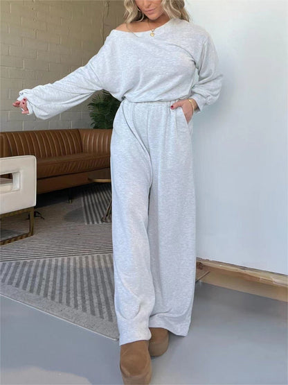 Damen Jumpsuit Komfort Weite Beine Tiefes Dekolleté Norvielle