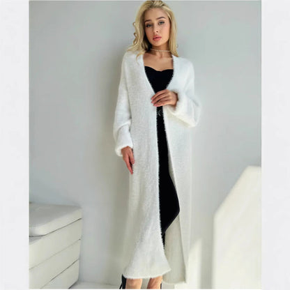 Damen Strickcardigan Kuschelig Lang Elegant Beige