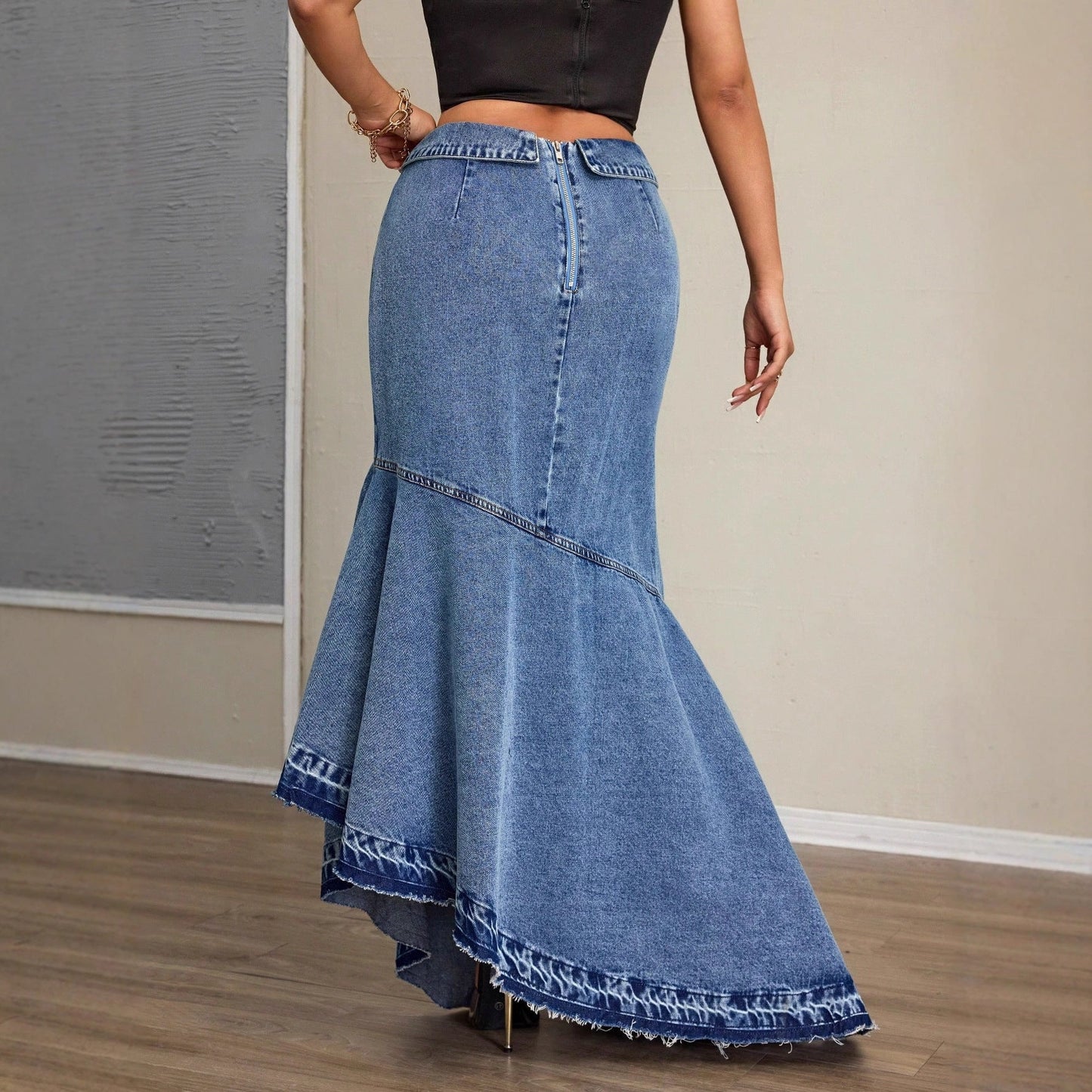 Damen Maxirock Asymmetrisch Ausgefranster Saum Norvielle
