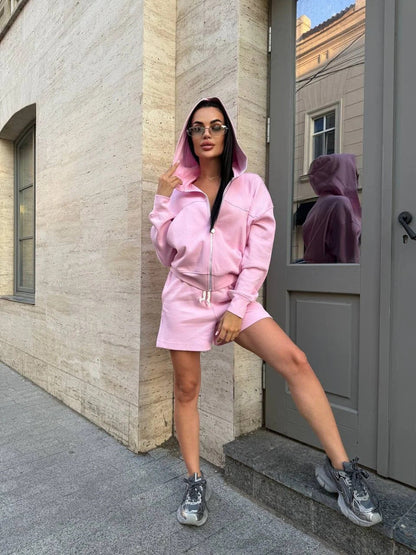 Damen Jogginganzug mit Hoodie und lockeren Shorts Norvielle