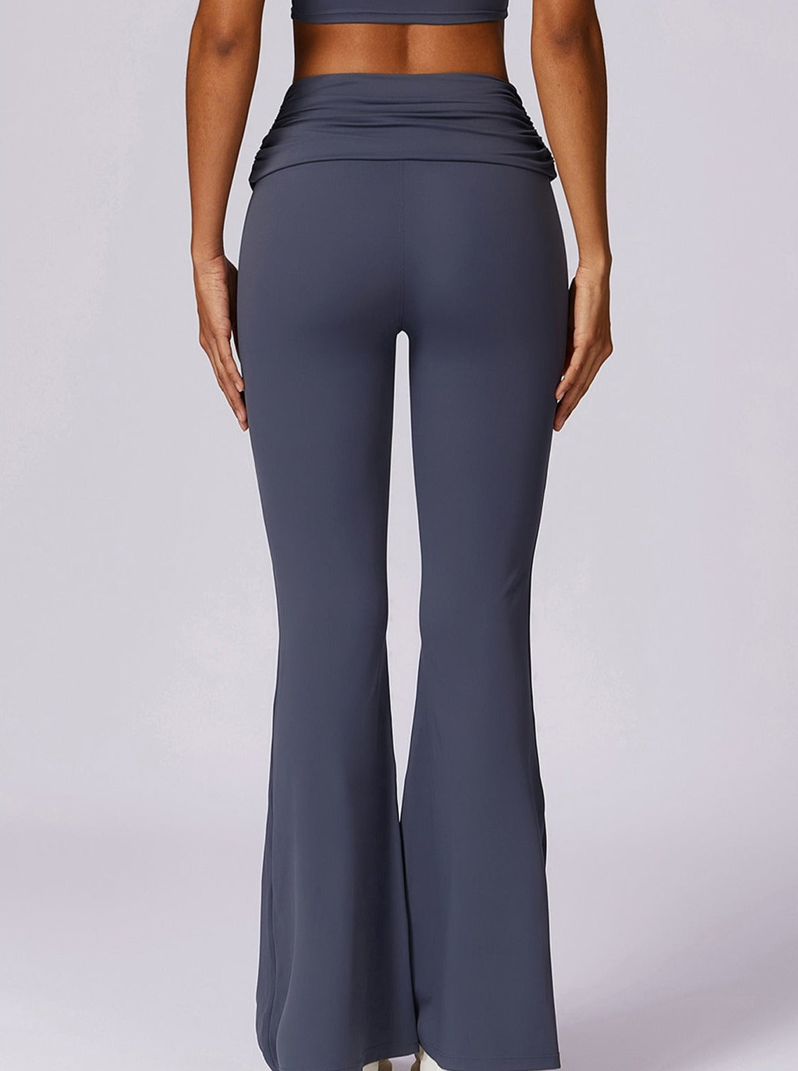 Damen High-Waist Flare Leggings Dunkelblau mit Faltbund - Norvielle