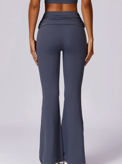 Damen High-Waist Flare Leggings Dunkelblau mit Faltbund - Norvielle