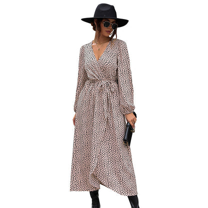 Damen Wickelkleid Rüschen Dots Dunkelblau