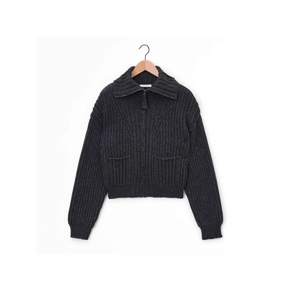 Damen Grobstrickpullover Hochkragen Mit Taschen Norvielle